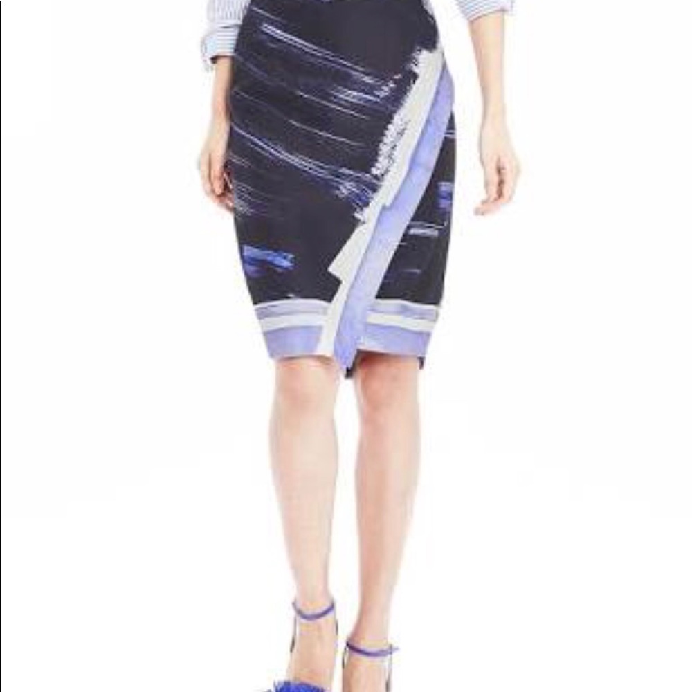 Banana Republican Pencil Skirt Brushstroke Print 6